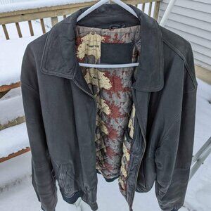 Mens XL Tall Lined Leather Bomber Jacket
